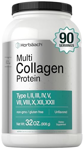 Horbaach Multi Collagen Protein Powder 32 oz | Types I, II, III, IV, V, VII, VIII, X, XII, and XXII | Grassfed Collagen Peptides | Keto & Paleo Friendly | Unflavored & Gluten Free