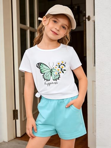 Image of KIDLAGA Girls Two Piece Sets Cherry Pattern Short Sleeve Shirts and Shorts Set With Pockets Girls Summer Outfits Size 7-14
