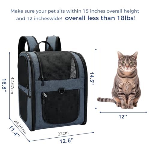 Image of Apollo Walker Dog & Cat Carrier Backpack for 4-18lb Pets - Ventilated Safe Design with Padded Back Support, Breathable Mesh Pet Backpack for Hiking, Travel, Outdoor (Navy)