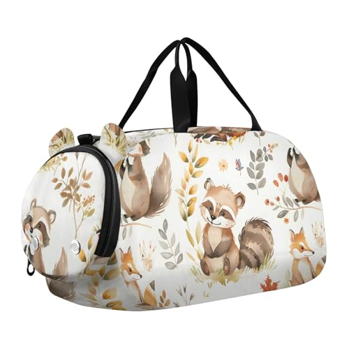 Duffle Bag for Boys or Girls with Shoes Compartment, Forest Friends Bear Fox Sports Travel Bag Overnight
