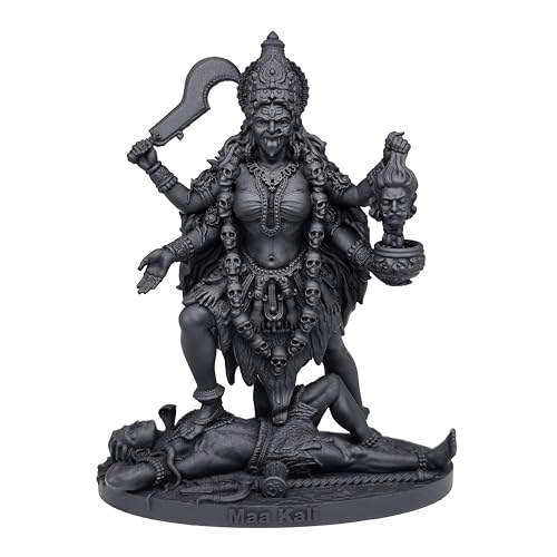 Image of MurtiHome Maa Kali Idol, Mahakali Devi Statue, Kalika Mataji Murti | 9 cm Tall Small Black Color Figure Made From UV Resin, Crafted by 3D Printer for Car Dashboard, Home, Office, Gift