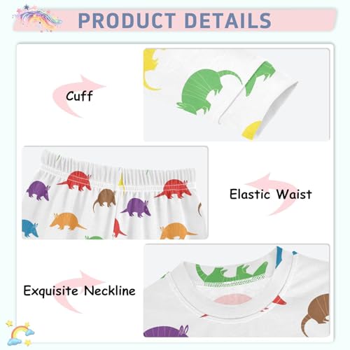 Pajama Sets Long Sleeve Colorful Armadillos Repeat Pattern Soft Comfy Sleepwear 2 Piece PJS 3-8T4