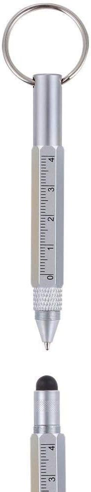 Mini Multi Function Pen with Keyring Hook, Stylus, Cross Screwdriver, Flat Screwdriver, Ruler (Silver)