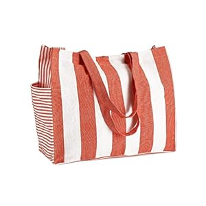 Folkulture Beach Bag For Women | 17 x 14 Inch – 100% Cotton Beach Tote Bag With Zipper, Large Woven Pool Bag, Cute Travel Beach Bag or Packable Canvas Beach Bag | Beach Accessories (Coral)