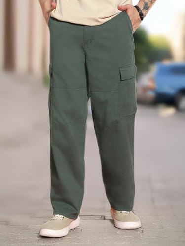Image of Urbano Fashion Men's Loose Baggy Fit Solid Cargo Chino Trouser Pant with 6 Pockets Non-Stretchable