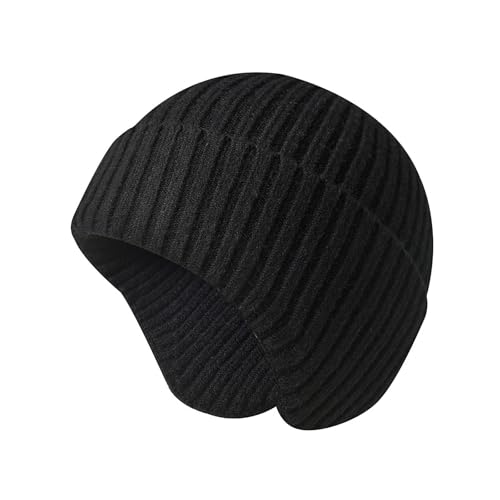 Irzaki Bonnet d'hiver chaud avec cache-oreilles pour hommes et femmes Casquettes tricotées thermiques, Noir , taille unique