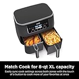 Ninja DZ201 Foodi 8 Quart 6-in-1 DualZone 2-Basket Air Fryer with 2 Independent Frying Baskets, Match Cook & Smart Finish to Roast, Broil, Dehydrate & More for Quick, Easy Meals, Grey