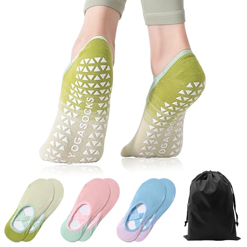 Image of Women's Grip Socks with Straps - 3 Pairs Non Slip Socks for Pilates, Yoga, Ballet & Barre Dance