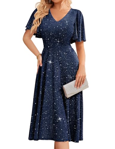 Image of Bridesmay Women's Formal Wedding Guest Dress for Women 2026 Short Sleeve Fit and Flare Tea Party Dresses