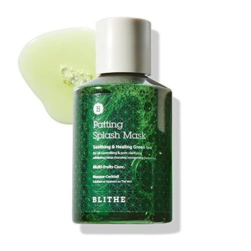 BLITHE Patting Splash Mask Green Tea Chemical Exfoliant for Face - Soothing & Healing Face Wash Exfoliator with AHA for Acne Prone Skin, Korean Skin Care for Oil Control & Pore Cleaner 5.07 Fl Oz
