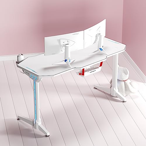 U-POWER ゲーミングデスク [日本メーカー監修] LED 幅140cm×奥行65cm パソコンデスク PCデスク ホワイト