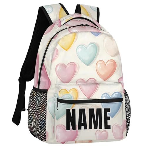 Custom Colorful Heart Backpack with Name Personalized Waterproof Casual Daypack Rainbow Romantic Customize Laptop Backpacks for Women Men2