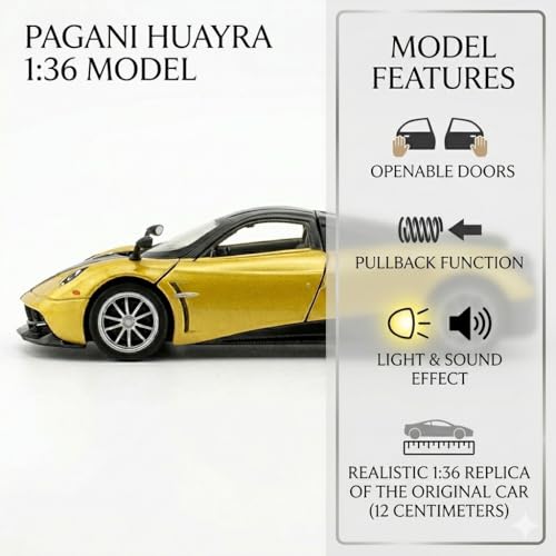 Image of Pagani Huayra 1:36 Scale Die-Cast Metal Car Model - Openable Doors Pull-Back Alloy Italian Hypercar Collectible Toy Car for Kids & Collectors