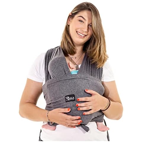 Koala Babycare Baby Sling Easy to Wear - Certified Ergonomic Support - Multi-Purpose Stretchy Baby Carrier Suitable up to 9 kg - Baby Wrap Carrier for Newborn - Anthracite - Registered Design Cover