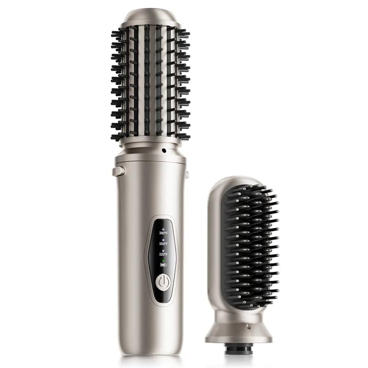 2 in 1 Hair Straightener Brush, Cordless Curling &amp; Straightening Brush with 200 Million Negative Ions, Mini Travel Hot Straightener Comb for Women