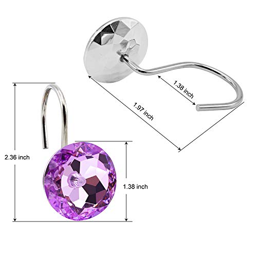 Beavo Acrylic Fashion Decorative Home Rolling Purple Shower Curtain Hooks Rhinestones Bathroom Bath Baby Room Bedroom Living Room Decor Set Of 12 Rings (Purple) #TOP4