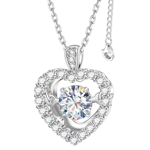 Diamond Floating Necklace for Women,1Carat Moissanite Dancing Heart Pendant,Lab Diamond Heart Jewelry Love You Necklace Gift for Mother's Day Women Mom