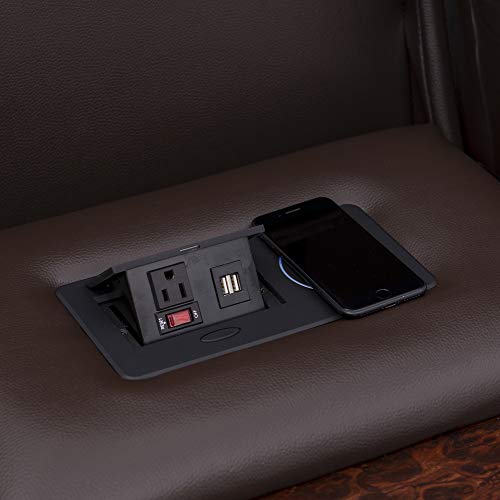 Seatcraft Vienna Home Theater Seating - Top Grain Leather - Power Recline - Power Headrest - Powered Lumbar - Ac Usb Charging - Cup Holders - (Sofa With Fold Down Table, Brown) #TOP6