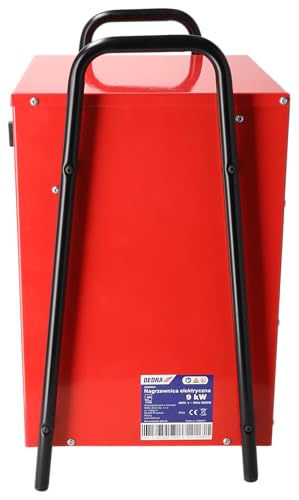 Elektro-Lufterhitzer DEDRA 9 kW, 400 V, quadratisch, nützlich in geschlossenen Räumen, Thermostat, Drei Betriebsarten, einstellbare Temperaturregelung, Metallgehäuse, hohe Leistung
