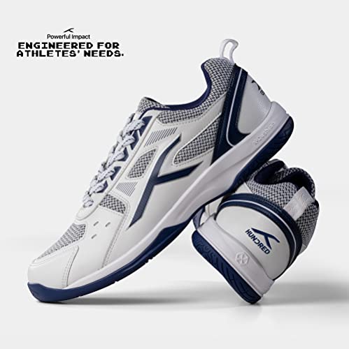 HUNDRED Raze Non-Marking Cushion Badminton Shoe (White::Navy, 1Uk, Unisex-Child)