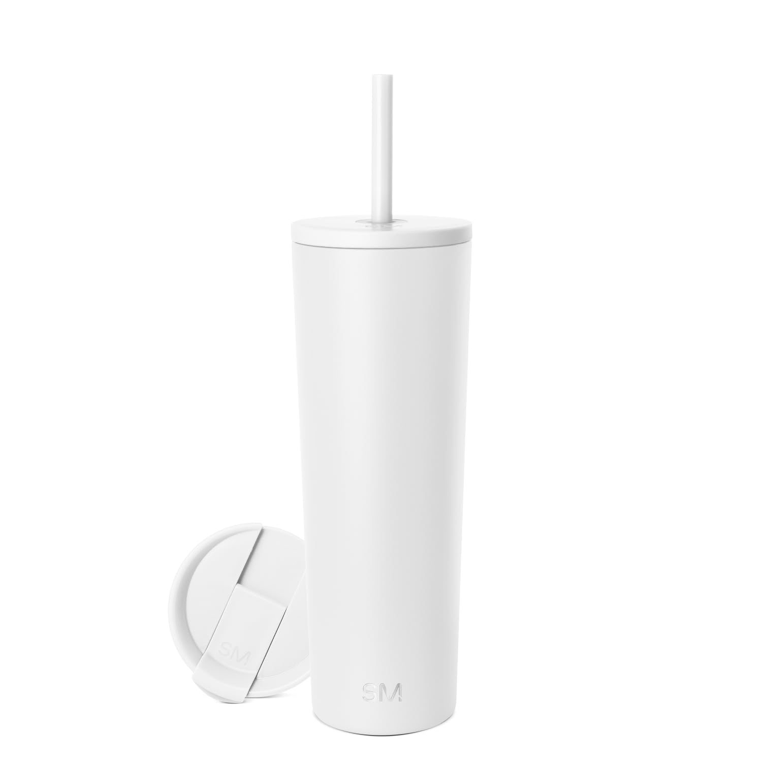 Simple Modern Thermobecher mit Strohhalm und Deckel | Trinkbecher mit Henkel Wiederverwendbare Edelstahl | Geschenke für Frauen und Männer | Classic | 830ml | Winter White