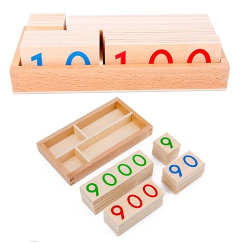 Tarjetas numéricas de madera 1-9000 con caja Montessori para niños