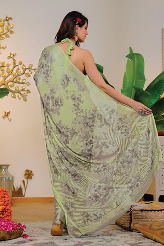 Image of MIRCHI FASHION Saree for Woman Floral Printed Chiffon | All-Day Comfortable Lightweight Regular Use Sari with Matching Blouse Piece