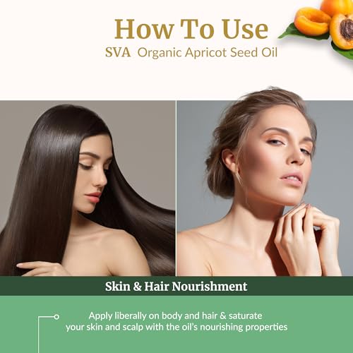 Image of SVA Organic Apricot Seed Carrier Oil with Dropper, 4 Fl Oz (118 ml) | Apricot Seed Oil for Face Care, Facial Oil, Skin Care, Hair Care, Body Oil, Body Massage, Dilution & DIY Beauty Blends