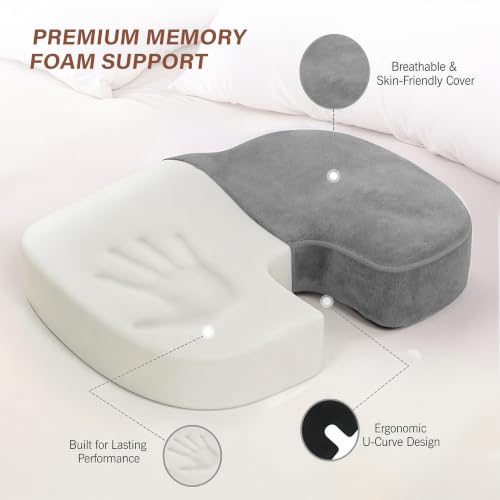 Image of Orthopaedic Memory Foam Coccyx Seat Cushion-(2 Year Warranty) - (18 inchx14 inchx3 inch) Tailbone & Sciatica Relief, Extra Support for Long Sitting,Non-Slip for Office /Home Chairs,Upto 100 kg - Velvet Grey