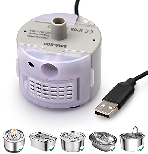 Cat Water Fountain Pump, SMA-800 Submersible Cat Fountain Pump Motor for Stainless Steel Pet Cat Water Dispenser, USB Cable+LED Light - image 8