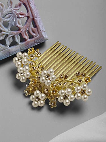 Image of Vogue Hair Accessories Golden And White Pearl Comb Hair Clip For Women