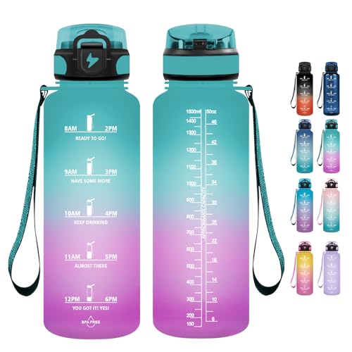 Grsta Botella agua, 1500ML Deportiva, Botella agua Gimnasio, a Prueba de Fugas y no BPA, con Pajita para Camping, Ciclismo
