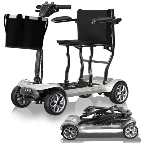 Hassky 4-Wheel Lightweight Folding Mobility Scooter for Seniors 22-Mile Range with Dual Batteries All-Terrain Electric Scooter for Adults with Detachable Lithium Battery & Charger