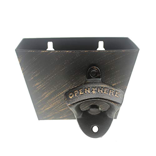 Luwanburg Retro Cast Iron Beer Bottle Opener Wall Mounted with Cap Catcher