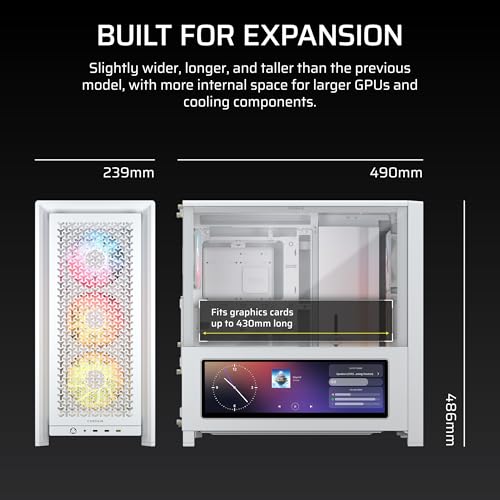 Image of CORSAIR Frame 4000D LCD RS ARGB Modular Mid-Tower ATX PC Case - XENEON Edge LCD Touchscreen, InfiniRail Fan Mounting System, 4X RS120 ARGB PWM Fans, Reverse Motherboard Support - White