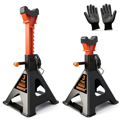 SENKEYFE 3 Ton (6,600 LBs) Jack Stands with Crossbars,Double Pin Locking,Rubber Cover,Large Foot Base,12'-16' Adjustable Height,Heavy Duty Car Jack Stands,Lifting SUV,MPV,Pickup Truck,ATV/UTV,2 Pack