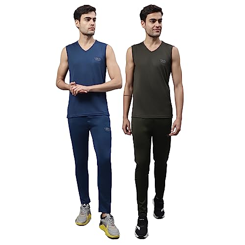 Image of Mack Jonney Dryfit Lycra Solid Co-ord Set Tracksuit For Men (Pack of 2)-DRY BLK OLV V SL D10 04-P