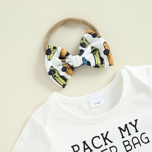 Muasaaluxi Newborn Baby Girl Summer Clothes Short Sleeve Letter Print Romper Car/Western Patterns Shorts Headband Set 0-18M2