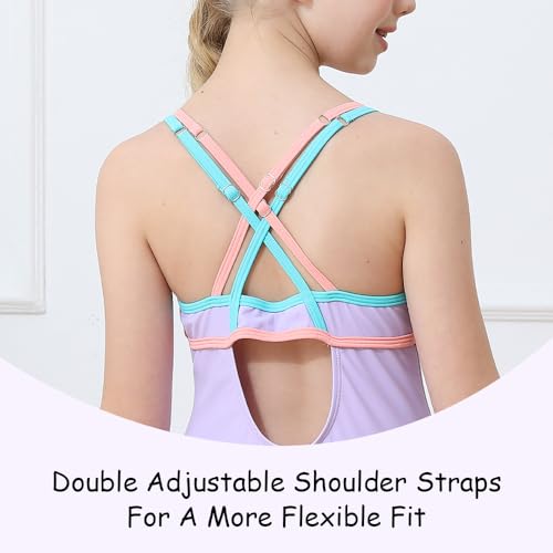 Image of Belovance Girls Swimsuit One Piece Swimwear Adjustable Straps Back Cutout Athletic Sport Kids Tween Bathing Suit 5-14 Years