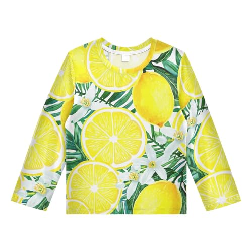 Lemon Blossom Leaves White Boy's Rash Guard Swim Shirt Long Sleeve Sun Shirt for Toddler Kid UPF50+ 4T
