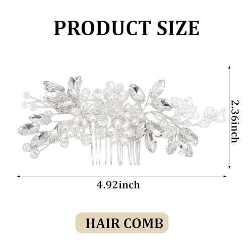 Exacoo Pente de cabelo prateado para casamento, acessórios de cabelo para mulheres, casamento, noiva