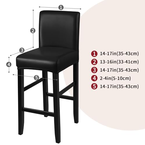 Image of YISUN Bar Stool Covers, Stretch Waterproof PU Bar Stool Slipcover Removable Washable Bar Stool Chair Covers, High Chair Cover with Elastic Bands (2 Pack, Black)