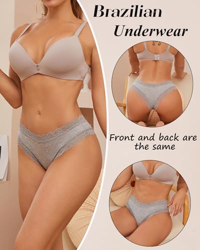 Image of Sth Big Womens Cotton Underwear Sexy Lace Brazilian Panties Soft Breathable Cotton Bikini for Ladies 6 Pack
