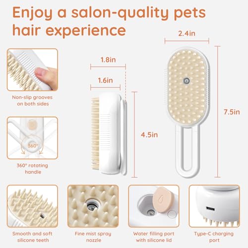 Image of GKZ Cat Steam Brush, 3 in 1 Pet Comb for Massage, Cleaning, Shedding and Combing, Electric Mist to Prevent Flyaways for Home, Dogs and Cat Lovers - White