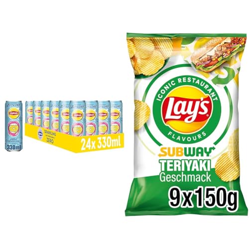 Erfrischender Eistee und Knusprige Chips: LIPTON ICE TEA Sparkling Zitrone Zero (24x0,33L) & Lay's Subway Chicken Terriyaki (9x150G)