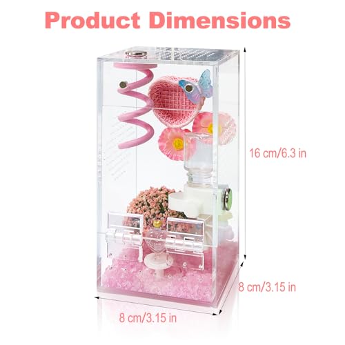 Image of Jumping Spider Enclosure,DIY Insects Habitat,Small Reptile Terrarium Glass House Accessories Set,with Jumping Platform Hide Water Feeder (Pink B)