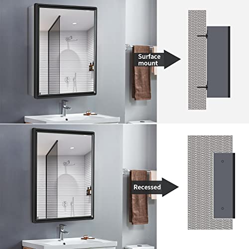 Fomayko Aluminum Bathroom Medicine Cabinet With Farmhouse Black Framed 16X26 Inches Recess Or Surface Mount Mirror Cabinet For Bathroom Toilet Kitchen #TOP5