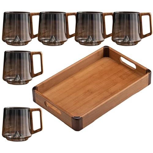 Miaexaugsh 450ml Retro Glass Cup Cold Resistant Heat Resistant Explosion-Proof Creative Coffee Cup Creative New Wonder Mountain Bottom Wood Handle Water Cup Teacup Coffee Cup