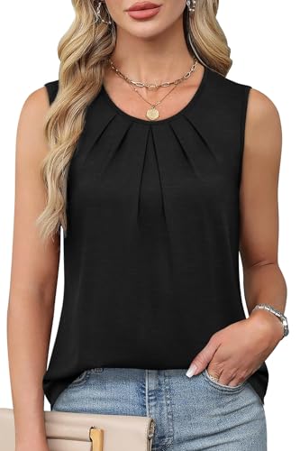 WIHOLL Women Blouses Dressy Business Casual Outfits Spring Fashion Sleeveless Tops Loose Fit Summer Beach Vacation Clothes 2026 Tank Tops Black L