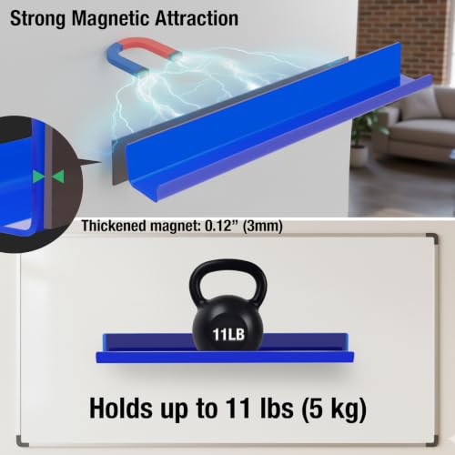 Image of 2 Pack Magnetic Book Shelf - Acrylic Reusable Display Panel for Whiteboards, Classrooms & Home, Adhesive-Free Storage with 11lb Capacity (Blue)